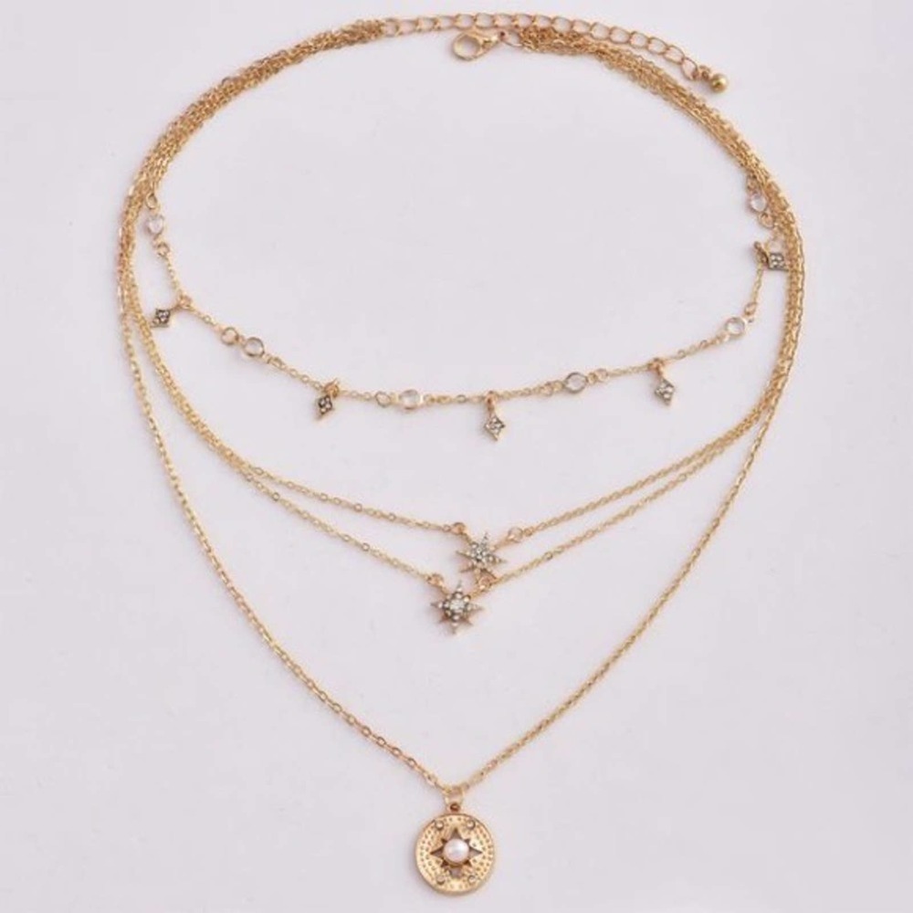 Boho Festival Gold Necklace Chain Layered B0010 - Picture 2 of 9